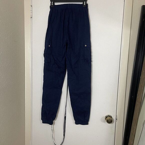 NEW! Pretty Little Thing blue pull on cargo jogger pants size US 4 - Picture 6 of 6